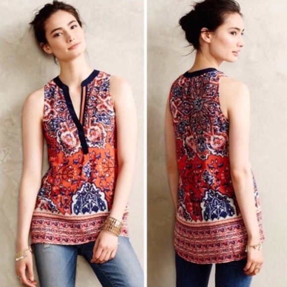 Anthropologie Tops - ANTHROPOLOGIE by VANSSA VIRGINIA 'Finn' Sleeveless Silk Tunic Tank Top